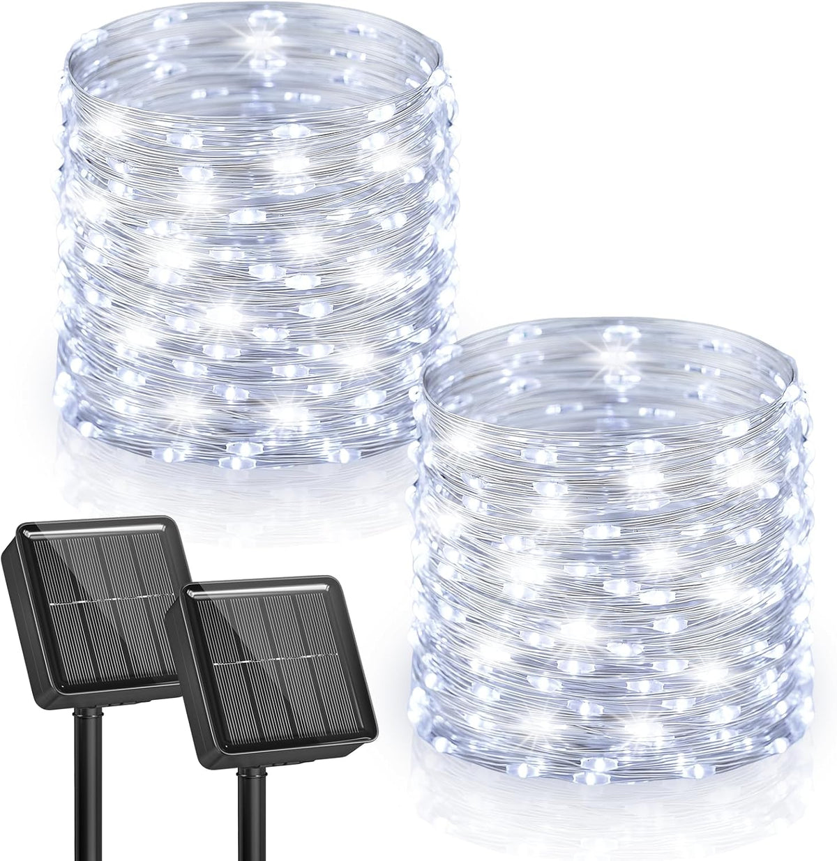 2 Pack Total 66 FT 200 LED Solar Fairy Lights with 8 Modes for Christmas Garden, Cool White