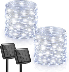 2 Pack Total 66 FT 200 LED Solar Fairy Lights with 8 Modes for Christmas Garden, Cool White