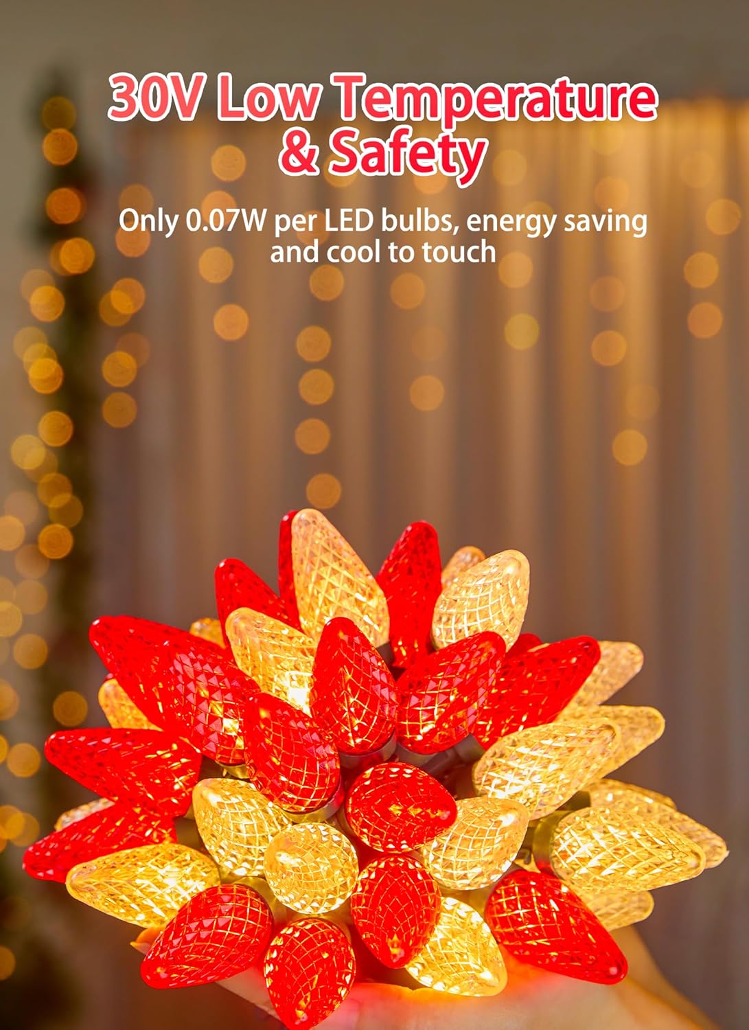 81 Feet 100 LED C9 Christmas String Lights with Timer & 8 Lighting Mode, Red & Warm White