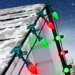68 Feet C9 100 LED Christmas Strawberry String Lights with 100 Spring Clamps, Red & Green