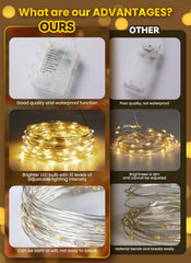33Ft 100 LED Battery Operated Waterproof Silver Wire String Lights for DIY Party Decor