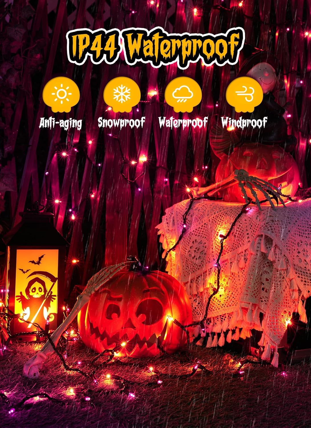 25 Feet 100LEDs Orange & Purple Incandescent Bulb Mini String Lights for Halloween