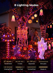33Ft 100 LED Plug In Copper Wire Fairy Lights with Remote and Timer, Orange & Purple