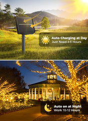 Solar Powered 40 FT 100 LED Outdoor IP65 Waterproof String Lights, Warm White