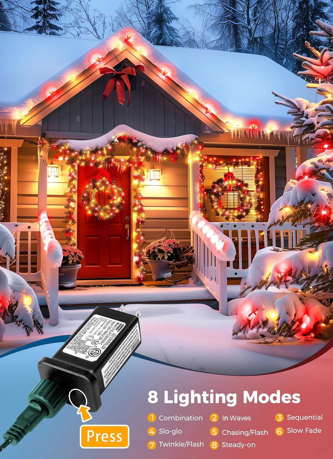 81 Feet 100 LED C9 Christmas String Lights with Timer & 8 Lighting Mode, Red & Warm White