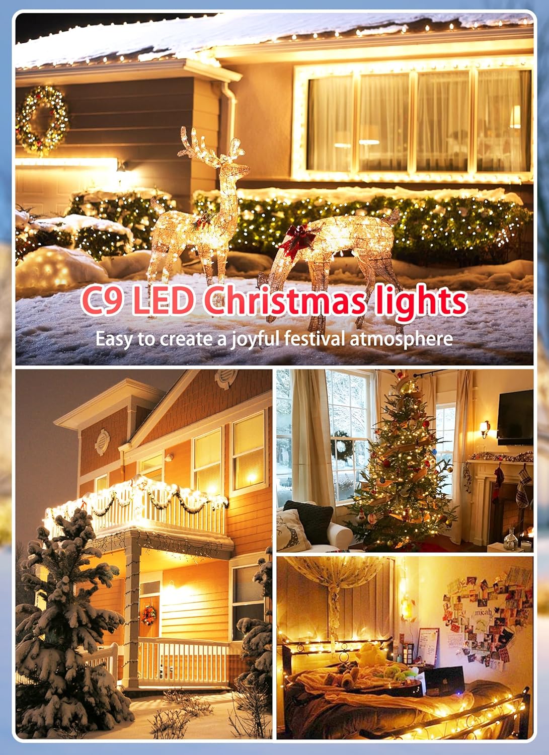 81 Feet 100 LED C9 Christmas String Lights with Timer & 8 Lighting Mode, Warm White