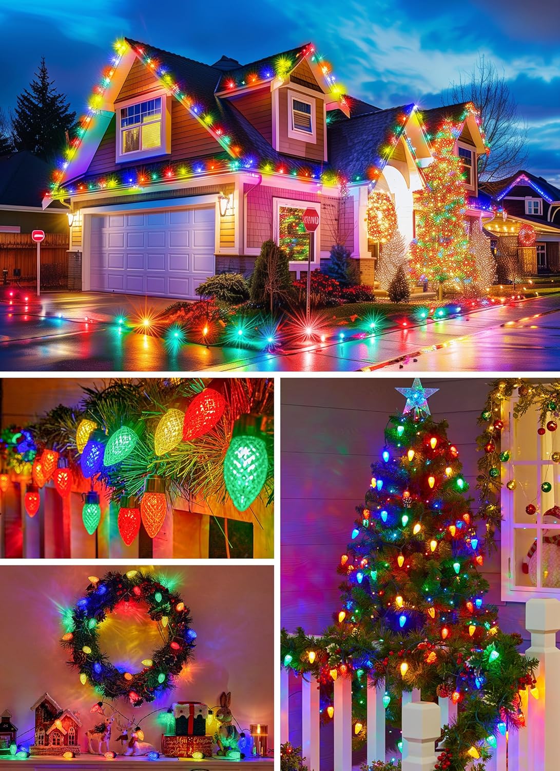 Solar Powered C9 Christmas Outdoor 50 LED (39ft) / 100 LED (78ft) Strawberry String Lights