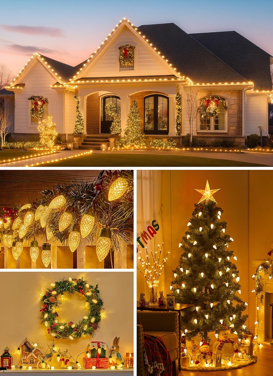 Solar Powered C9 Christmas Outdoor 50 LED (39ft) / 100 LED (78ft) Strawberry String Lights, Warm White