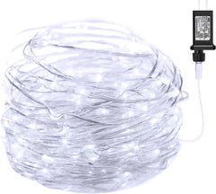 33Ft 100 LED Plug In Fairy Lights on Silver Coated Copper Wire, Pure White
