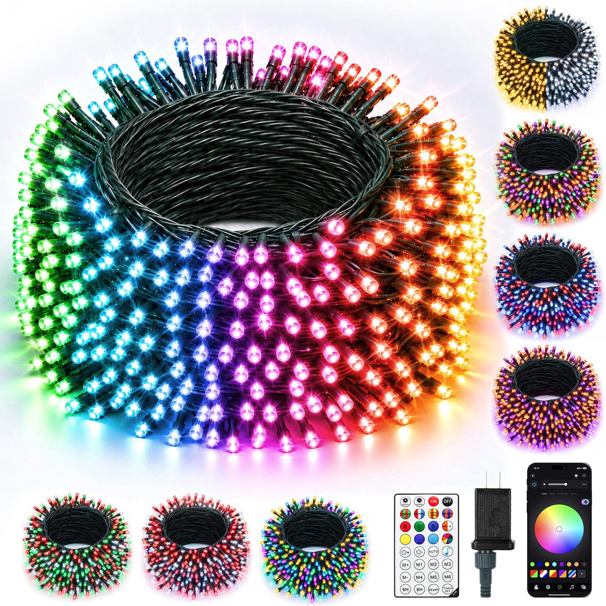 66FT 200 LED Smart RGB+W Christmas String Lights, Color Changing, App & Remote, Indoor Outdoor