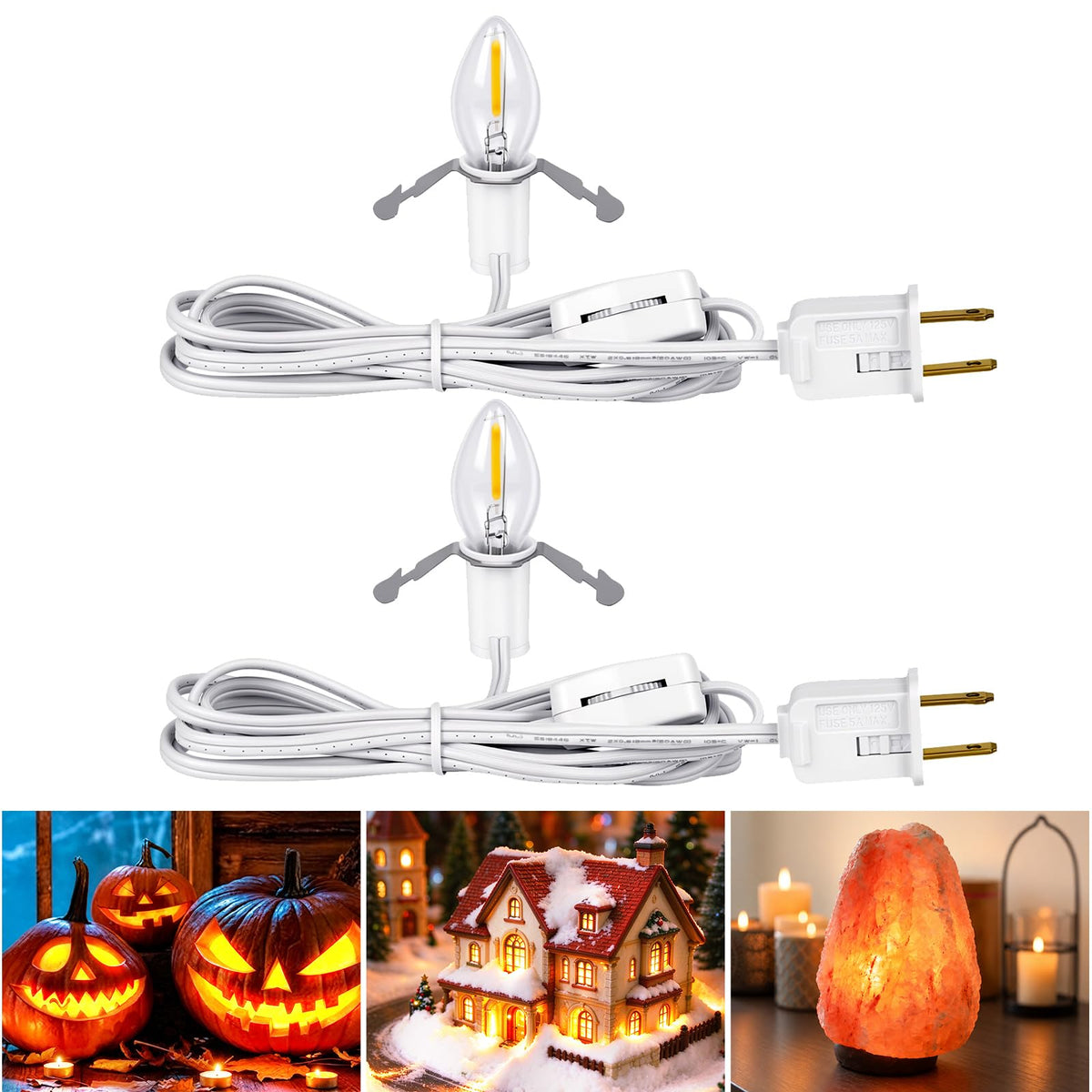 2 Pack 6FT LED Accessory Cord with On/Off Switch, Christmas Village Replacement Lights