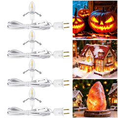 4 Pack 6FT LED Accessory Cord with On/Off Switch & Clips, Christmas Village Replacement Lights