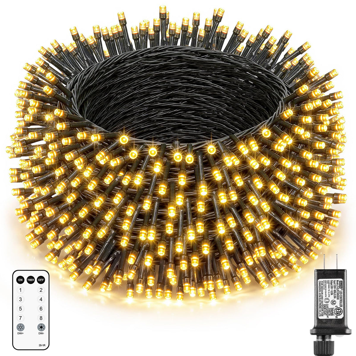 66FT 200 LED Warm White Christmas Tree Lights, 8 Twinkle Modes, Indoor Outdoor Decorations