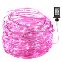 Pink Fairy Lights Plug in, 33Ft 100 LEDs Waterproof Silver Wire Firefly Valentine's Lights, Adaptor Included, Starry String Lights for Wedding Indoor Outdoor Patio Garden Valentine's Day Decoration