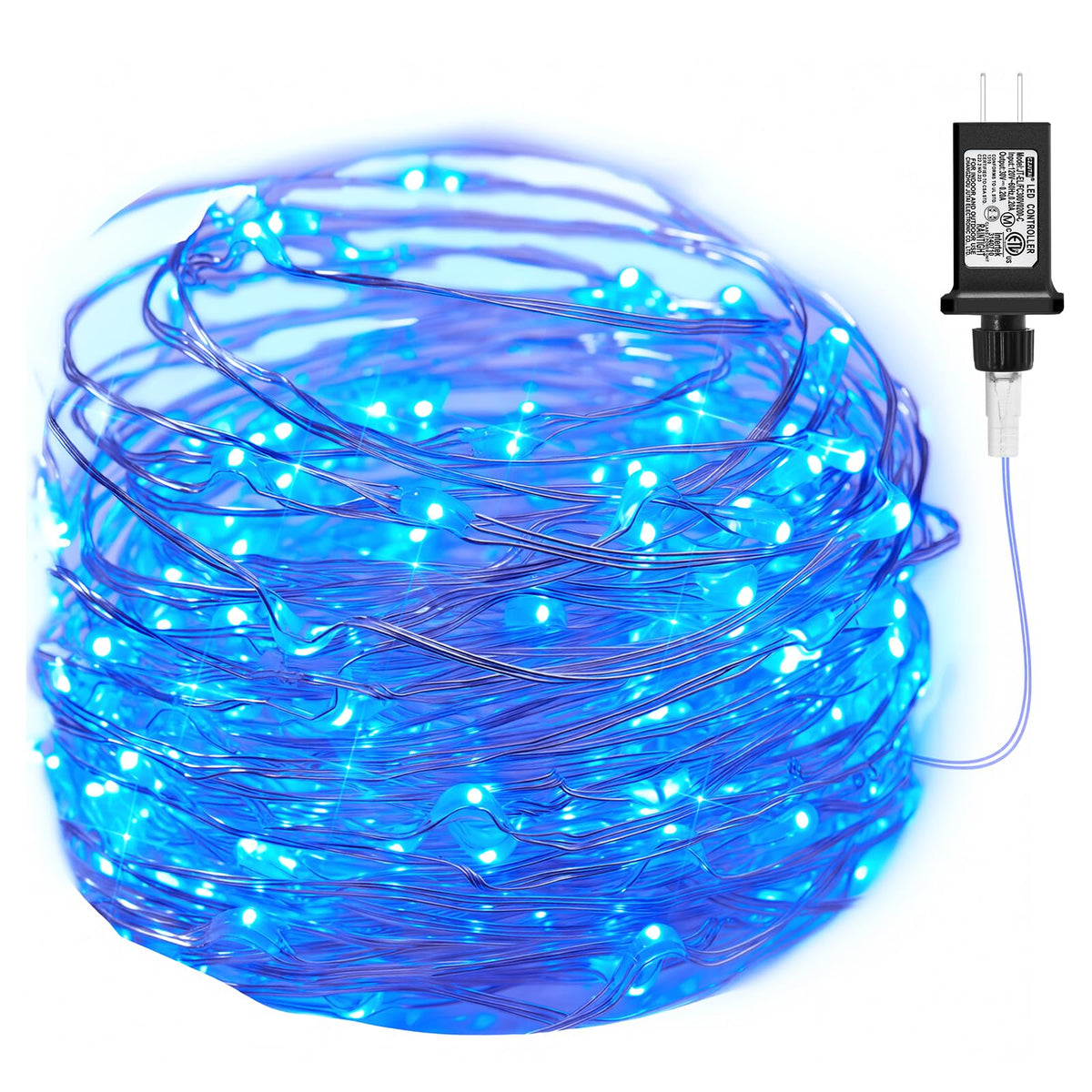 Minetom Fairy Lights Plug in, 33Ft 100 LEDs Waterproof Silver Wire Firefly Lights, Adaptor Included, Starry String Lights for Wedding Indoor Outdoor Christmas Patio Ramadan Decorations, Blue