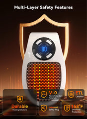 450W Wall Outlet Space Heater with Remote, Adjustable Thermostat, Timer & LED Display
